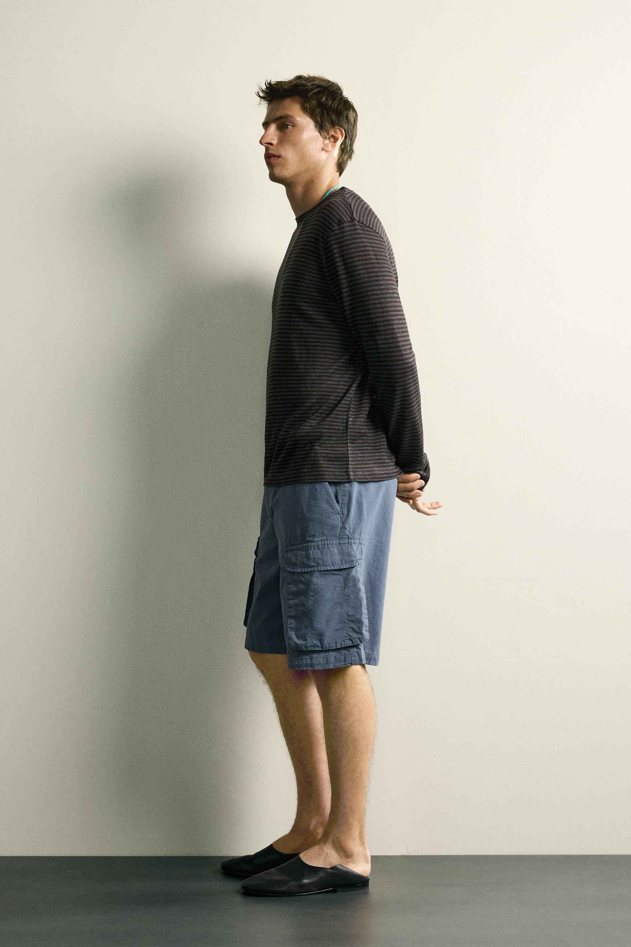 HEMP AND VISCOSE STRIPED JACQUARD T-SHIRT